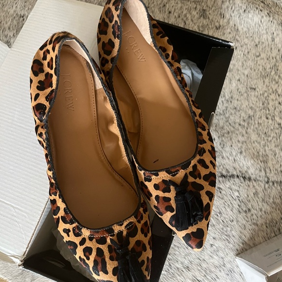 J. Crew Tan and Black Leopard Flats with Tassels - Picture 1 of 7